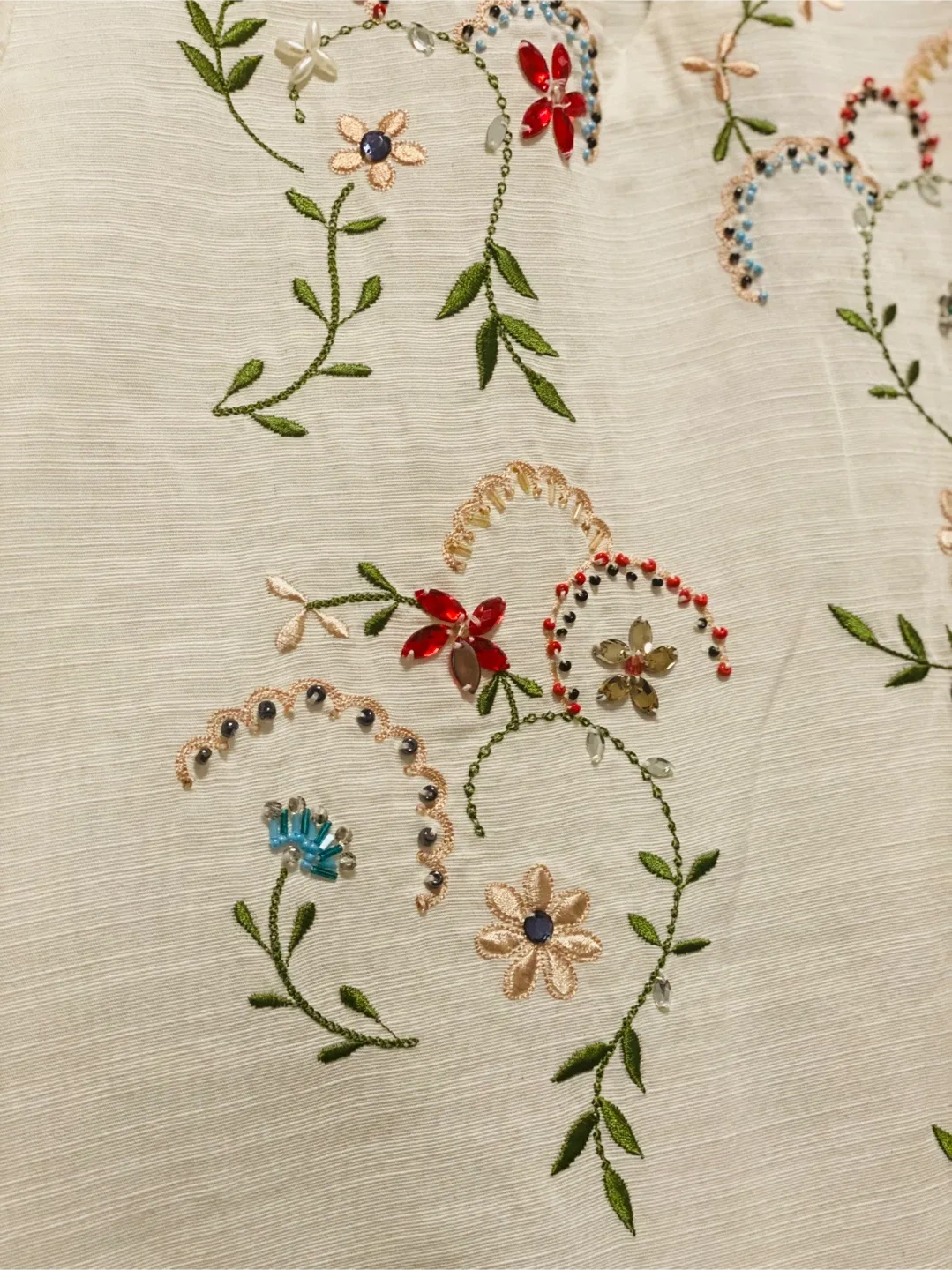 Ethnic by Outfitters Embroidered White Tunic Top- XS (wide) image indicator(5)