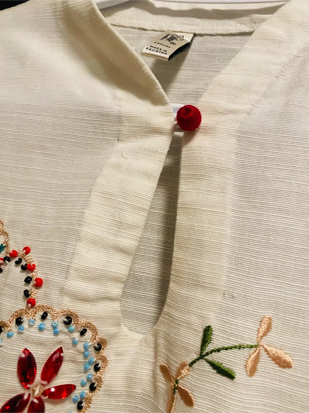 Ethnic by Outfitters Embroidered White Tunic Top- XS (wide) image indicator(9)