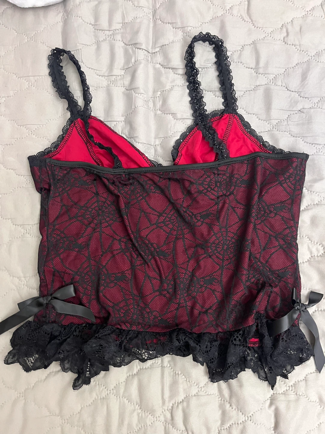 Red & Black Lace Cami Top - photo 2