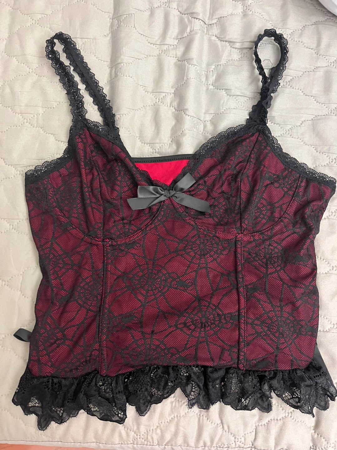 Red & Black Lace Cami Top