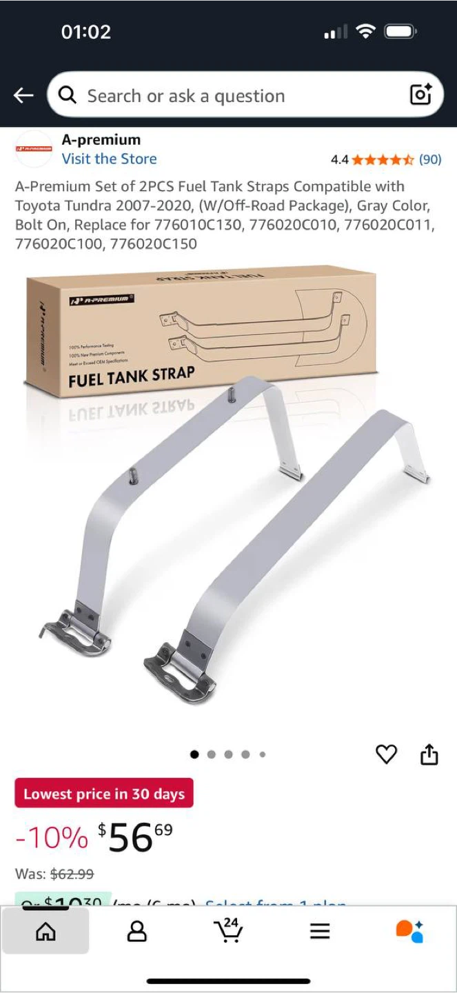A-Premium Fuel Tank Straps  (Set of 2) – Fits Toyota Tundra 2007