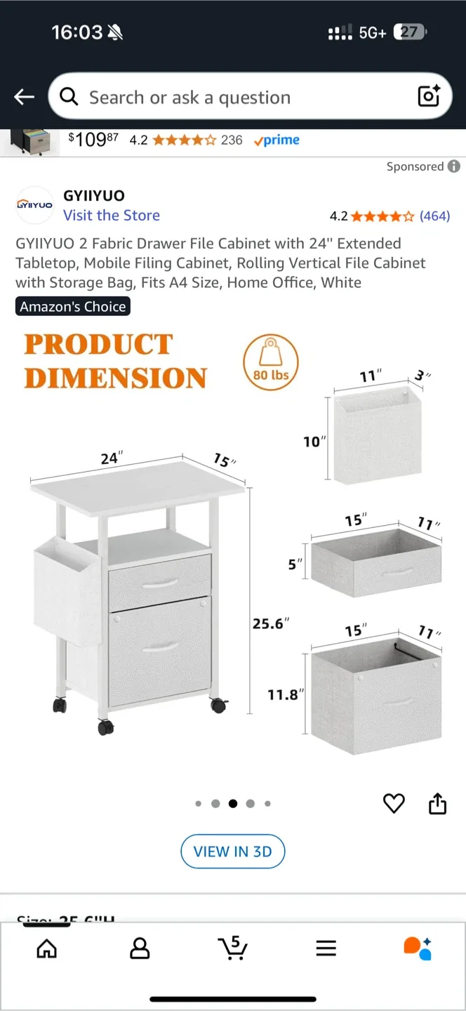 Gyiiyuo Rolling File Cabinet - New in Box! image indicator(3)