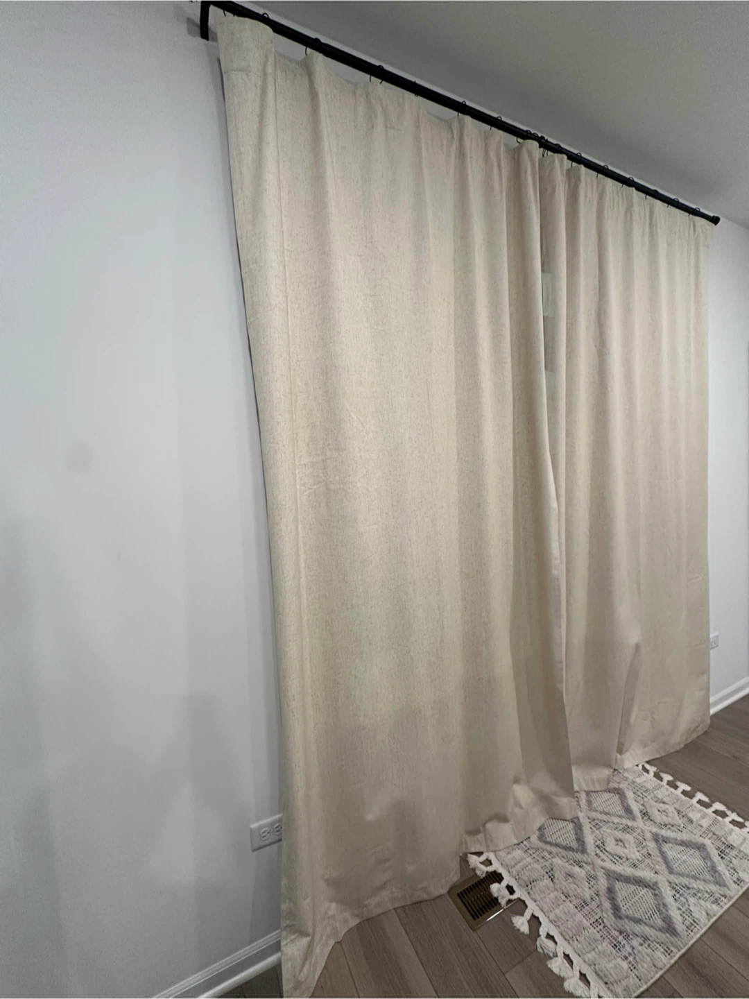 Beige blackout Curtains with rings and hooks