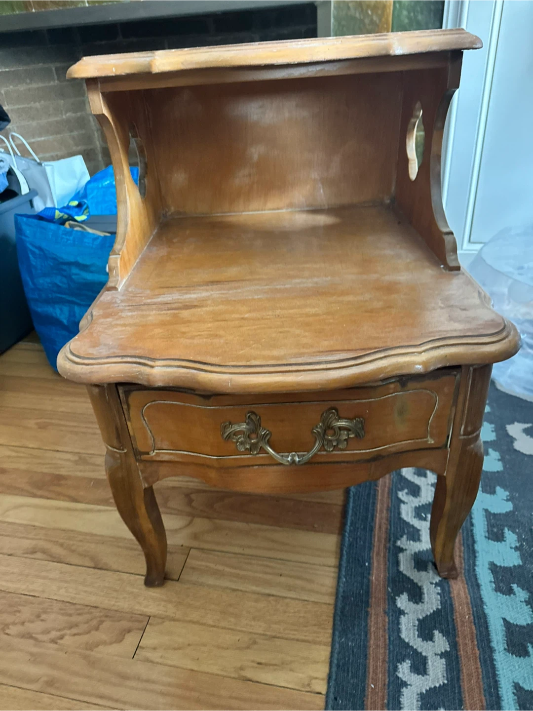 Vintage Wooden Side Table with Drawer - photo 4
