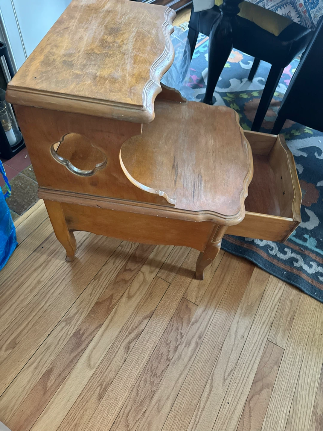 Vintage Wooden Side Table with Drawer - photo 3
