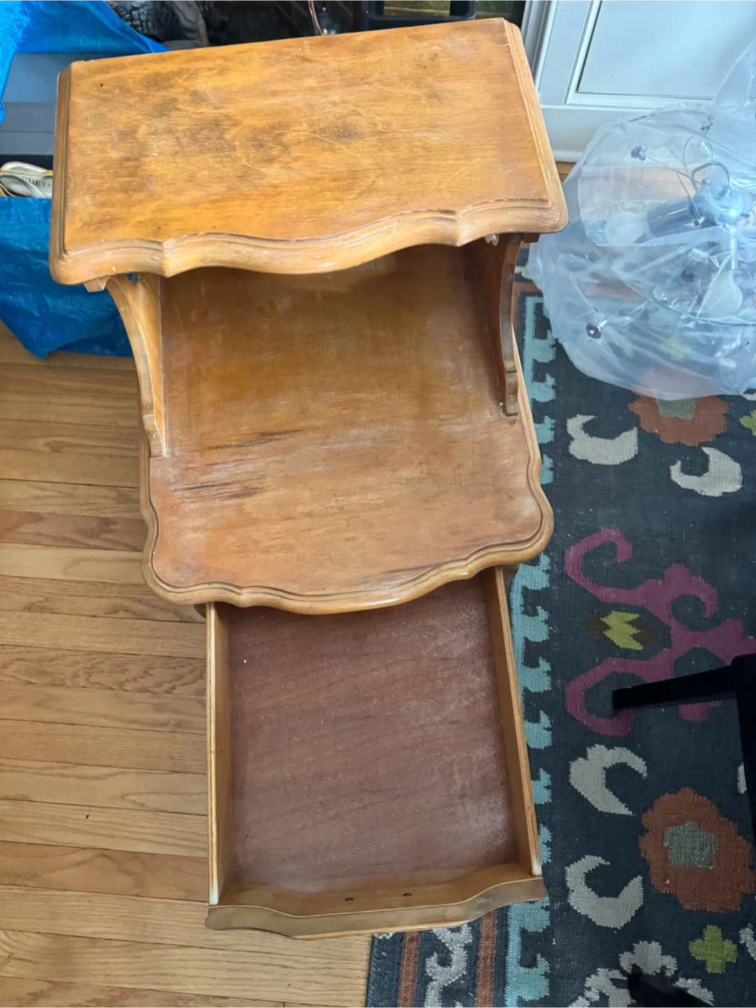 Vintage Wooden Side Table with Drawer - photo 2