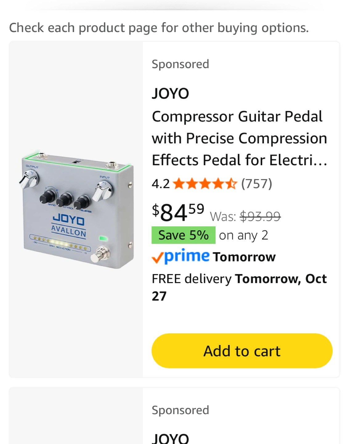 JOYO Avallon R-19 Guitar Compressor Pedal