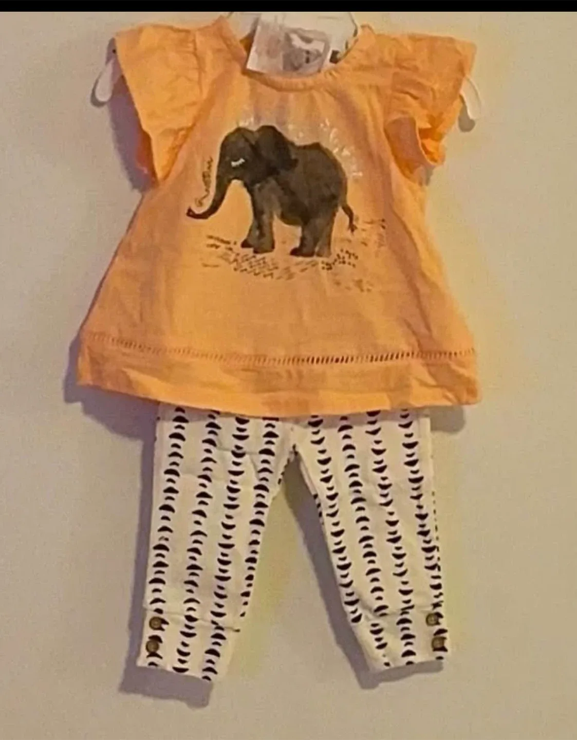 Baby Outfit Set - Orange Elephant Top & Patterned Pants thumbnail