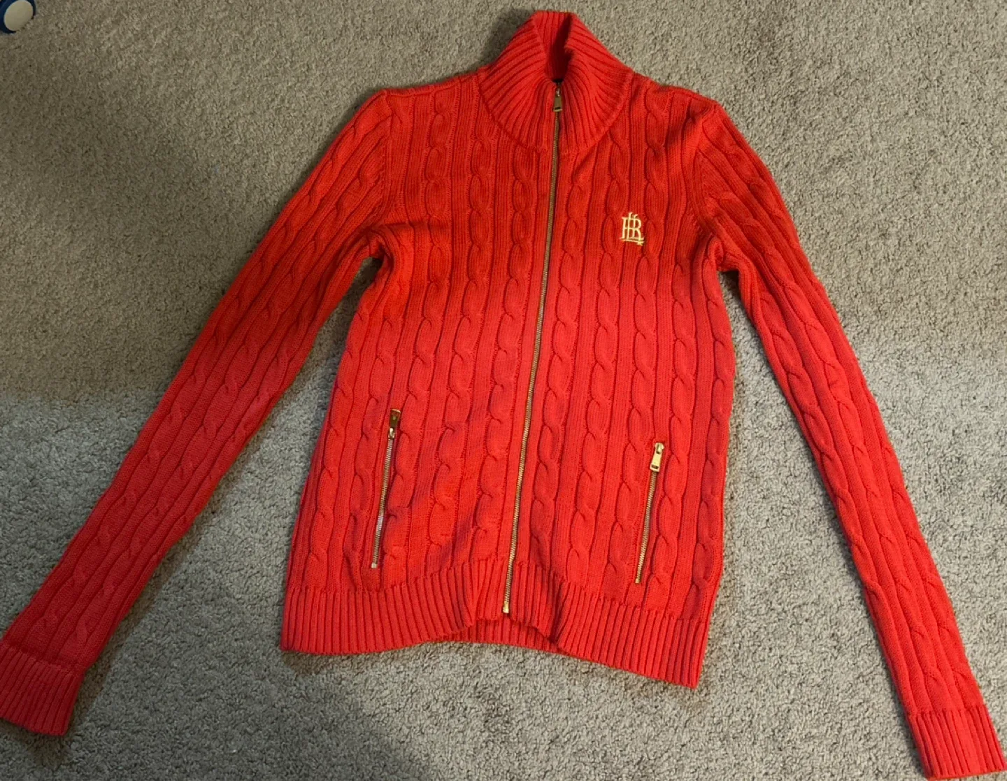 Lauren Ralph Lauren Red Cable Knit Zip Cardigan - Size S