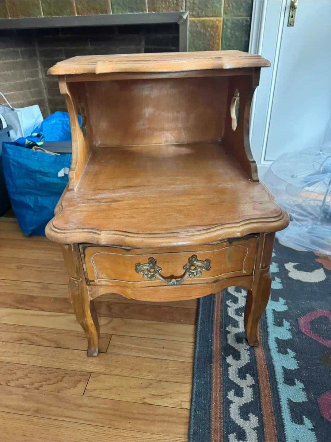 Vintage Wooden Side Table with Drawer - photo 5