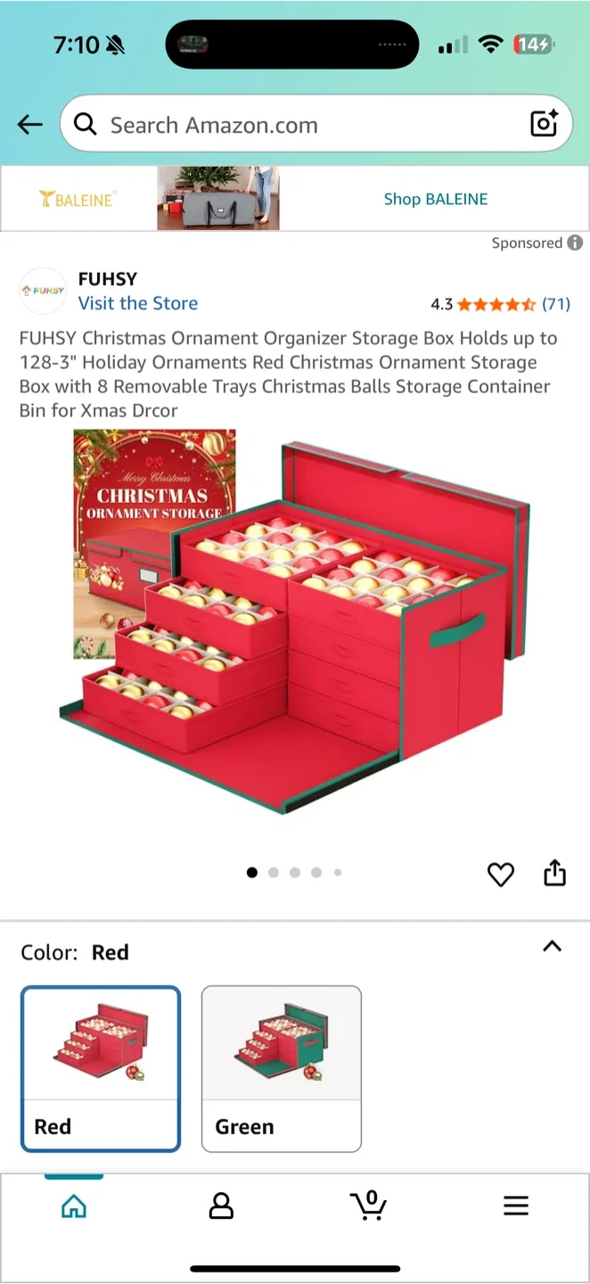FUHSY Christmas Ornament Storage Box - Red thumbnail