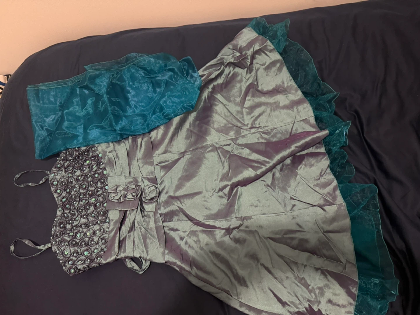 Greyish-Purple Dress with Teal Accents - photo 2