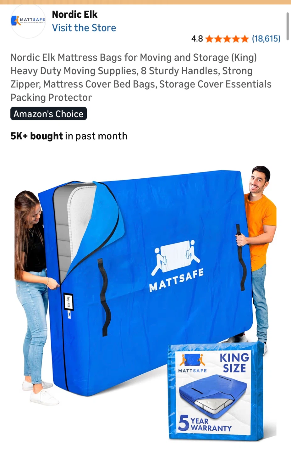 King Mattress Moving Bag - Blue - used only once