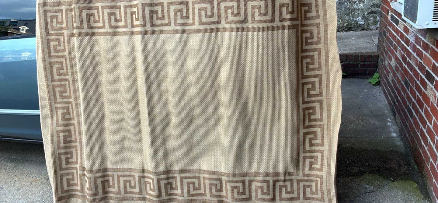 Beige Area Rug with Greek Key Border