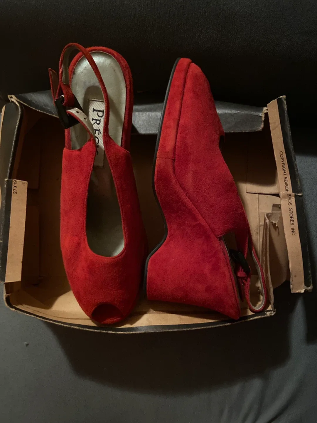PRECIS Red Suede Peep Toe Slingback Heels image indicator(3)