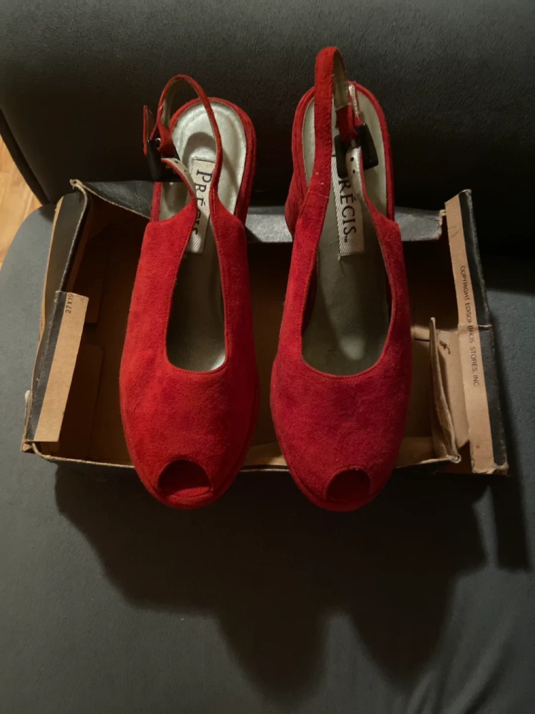 PRECIS Red Suede Peep Toe Slingback Heels image indicator(2)
