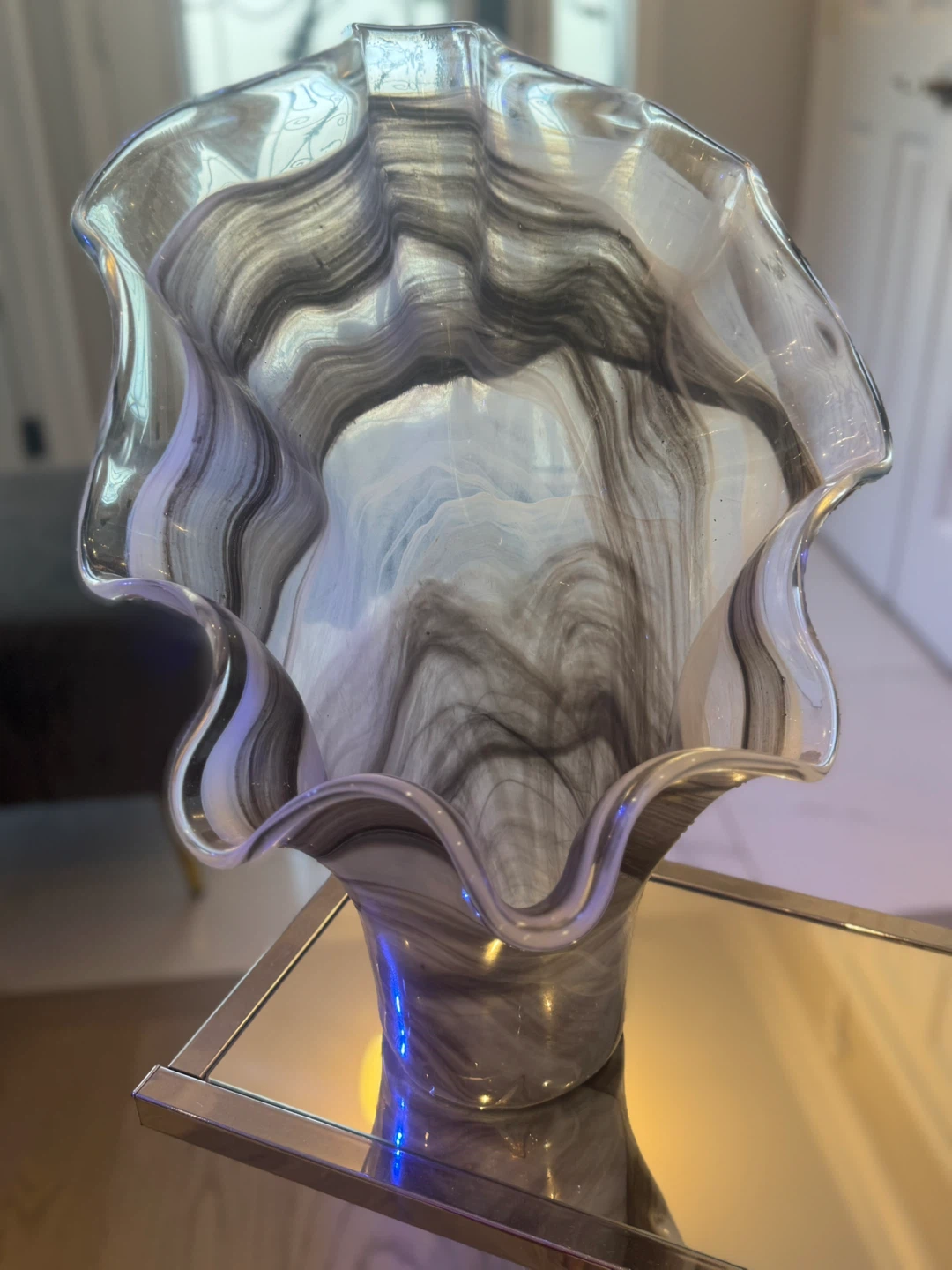 Decorative Glass Vase - Grey White Swirl