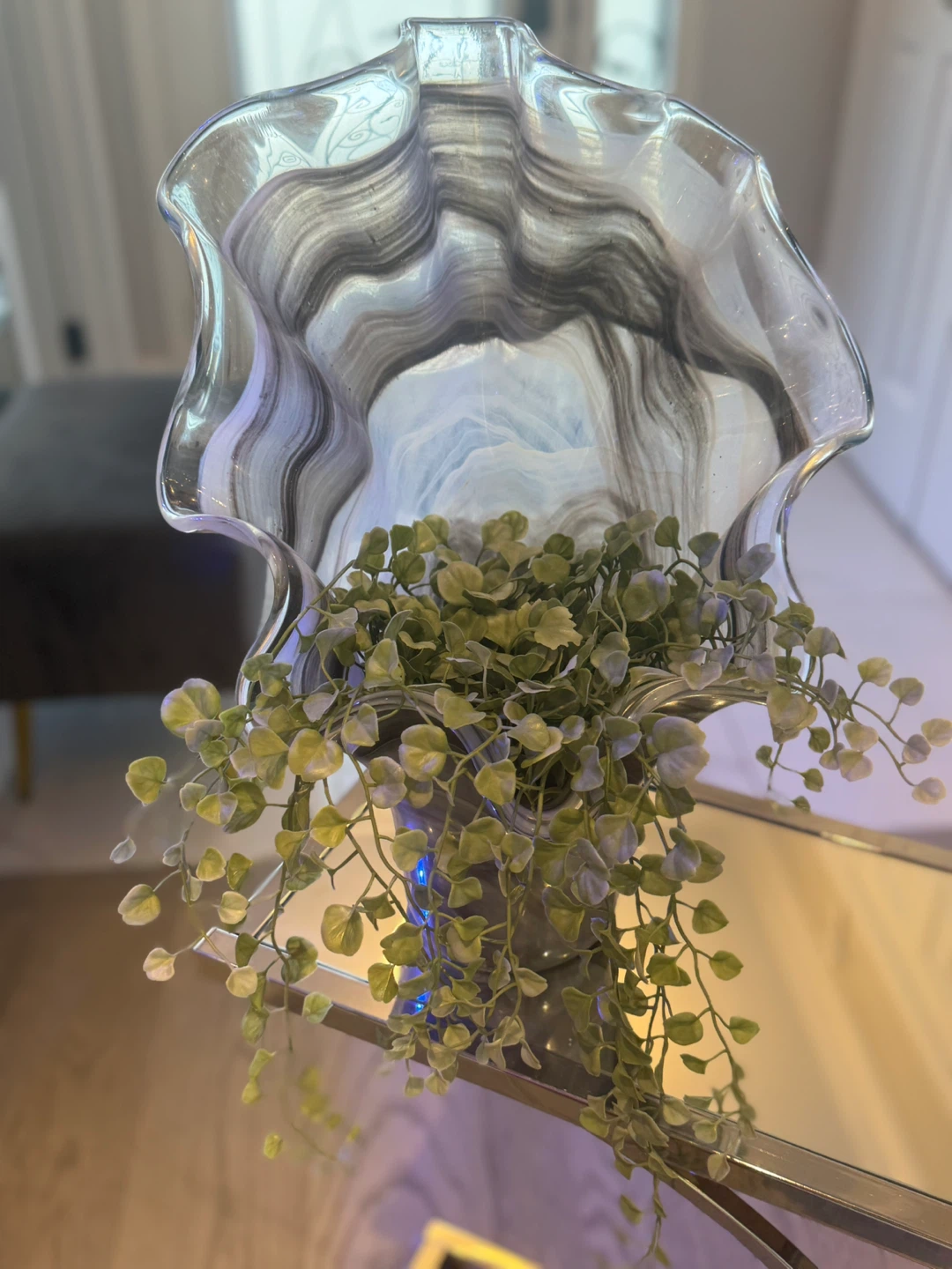 Decorative Glass Vase - Grey White Swirl - photo 5