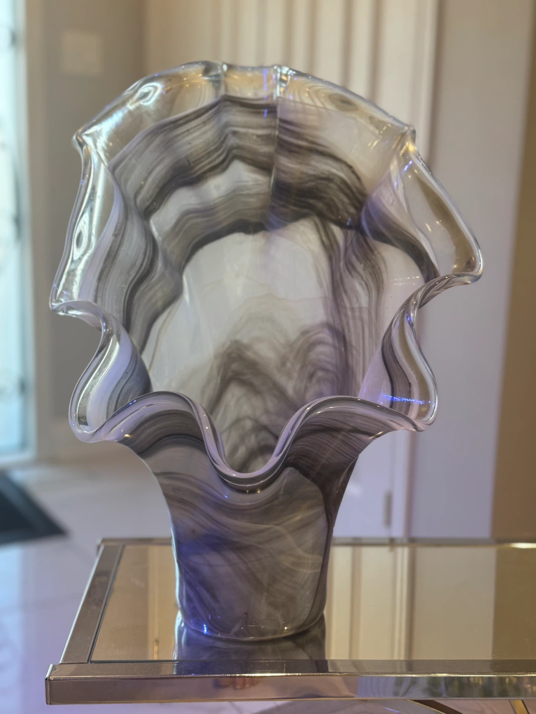 Decorative Glass Vase - Grey White Swirl - photo 2