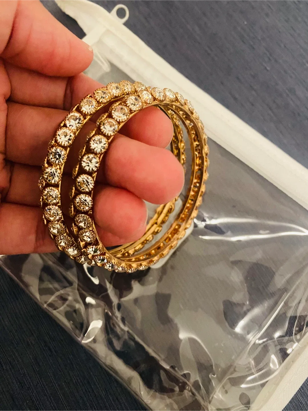 Gold color Bangles with Rhinestones - Set of 2 image indicator(3)