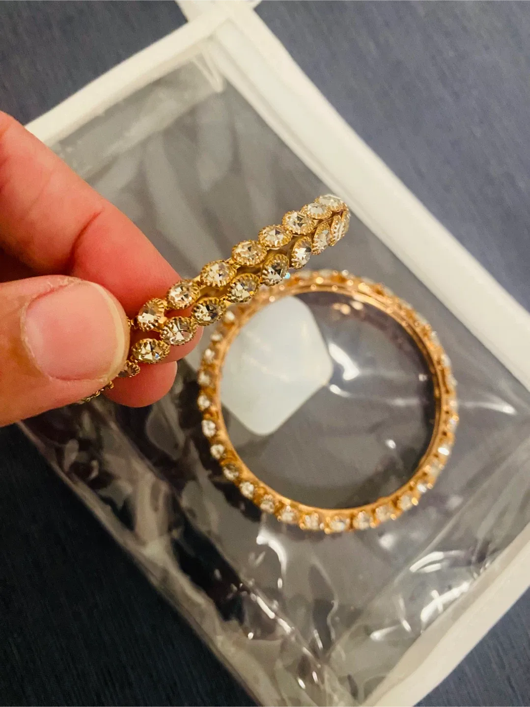 Gold color Bangles with Rhinestones - Set of 2 image indicator(2)