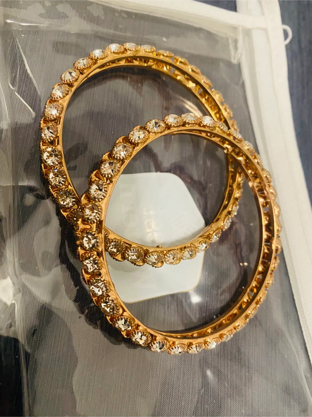 Gold color Bangles with Rhinestones - Set of 2 image indicator(4)