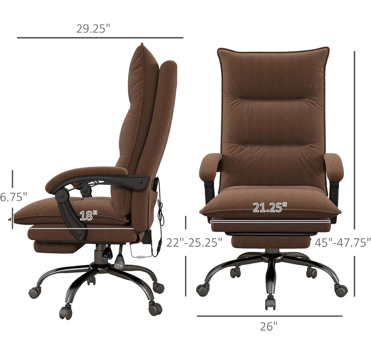 Vinsetto Brown Massage Office Chair w/ Vibration & Heat image indicator(3)