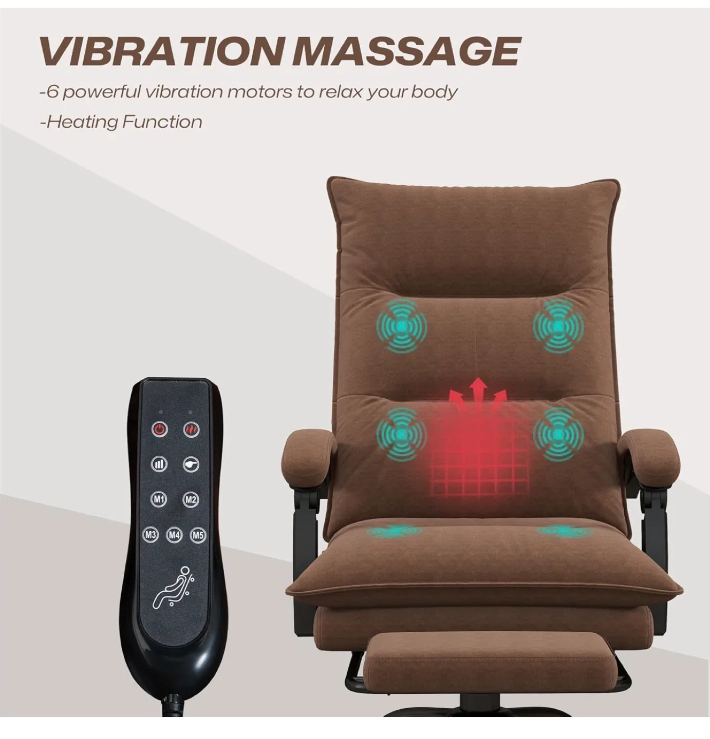 Vinsetto Brown Massage Office Chair w/ Vibration & Heat image indicator(4)
