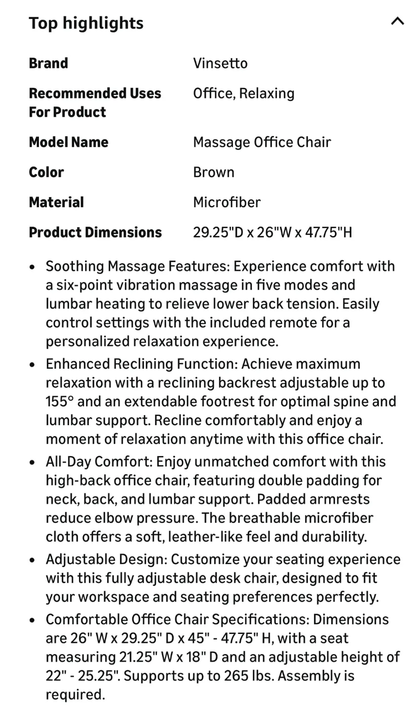 Vinsetto Brown Massage Office Chair w/ Vibration & Heat image indicator(9)