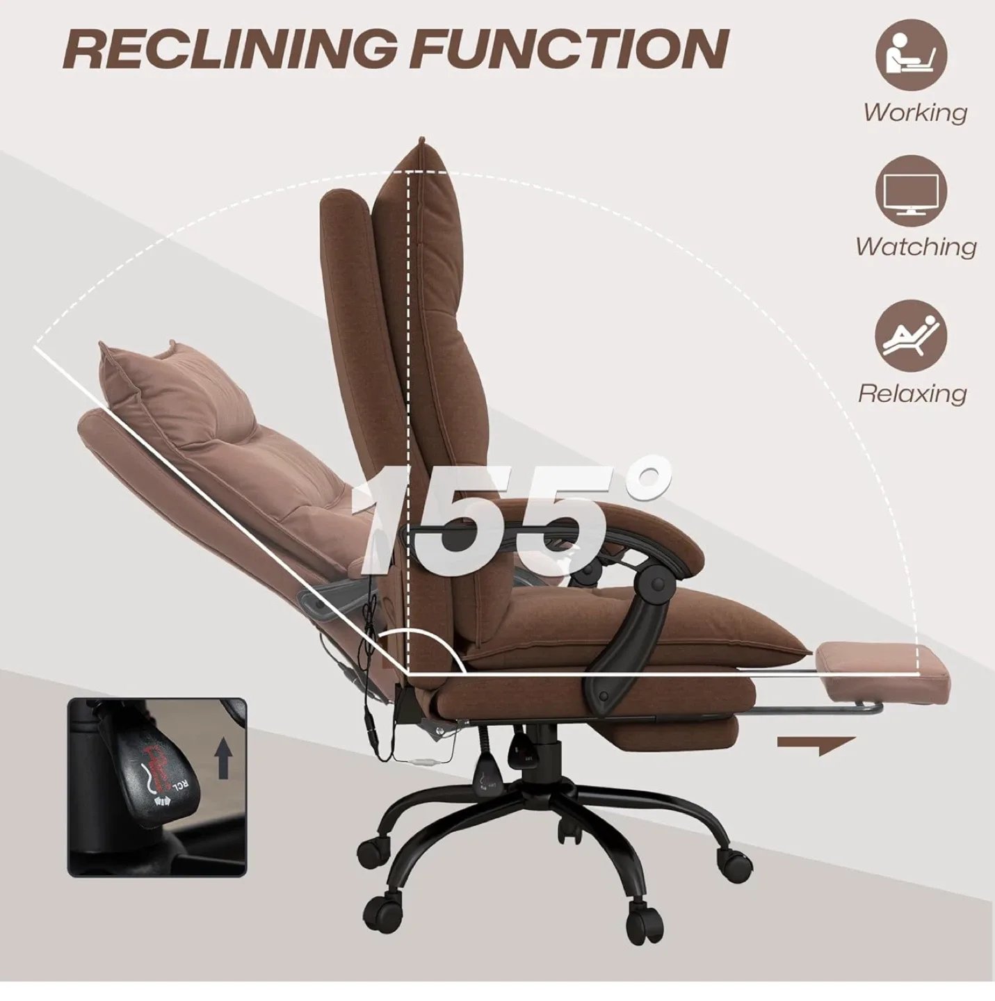 Vinsetto Brown Massage Office Chair w/ Vibration & Heat image indicator(7)