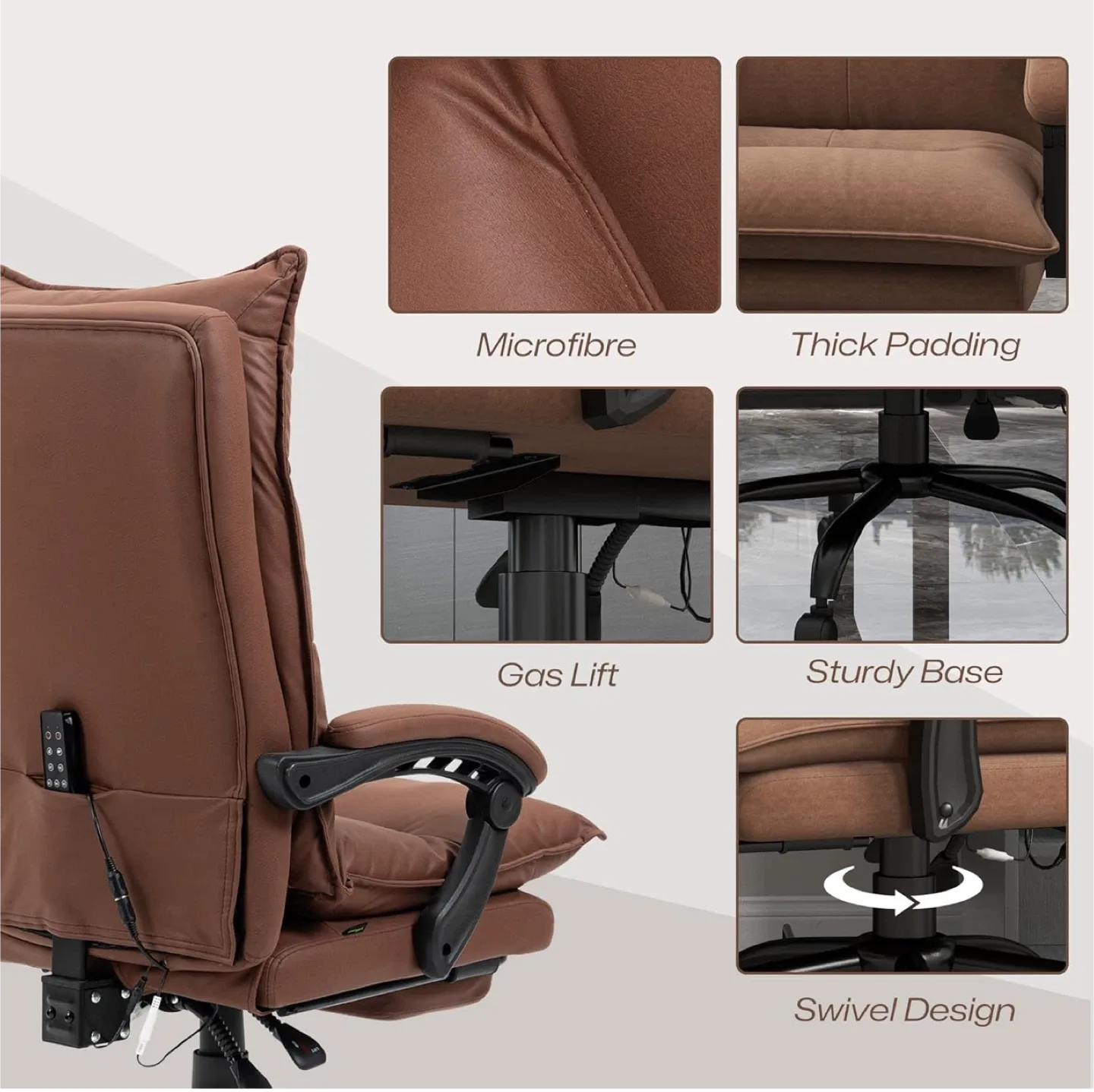 Vinsetto Brown Massage Office Chair w/ Vibration & Heat image indicator(8)