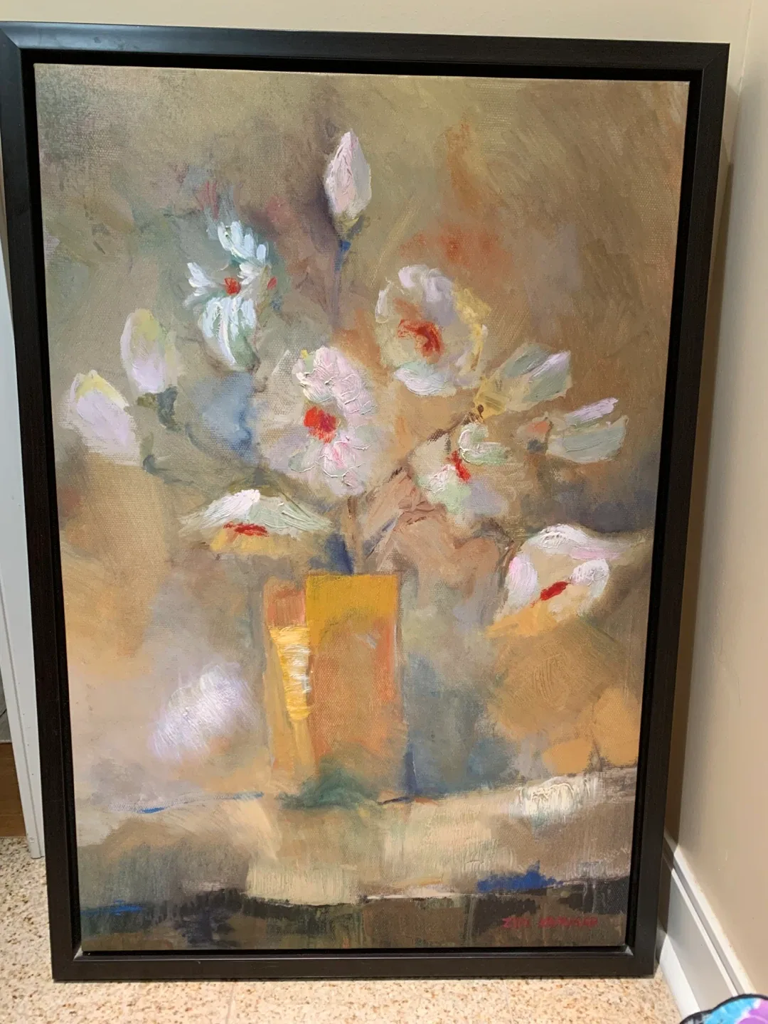 Zipi Kammar Framed Floral Oil Painting 26.5”W x 38”H thumbnail