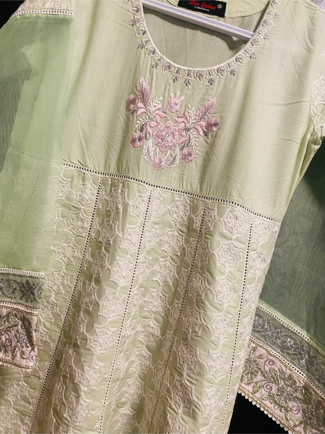 Bin Zehra Light Green Embroidered Dress - Size Small image indicator(4)