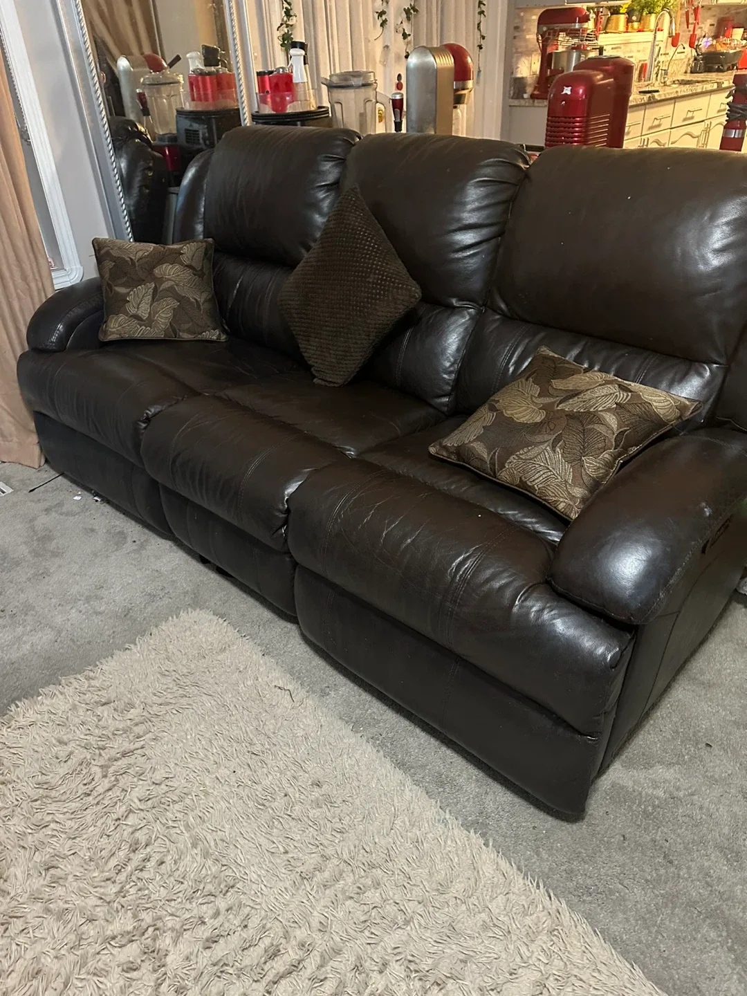 Brown Leather Reclining Sofa image indicator(3)