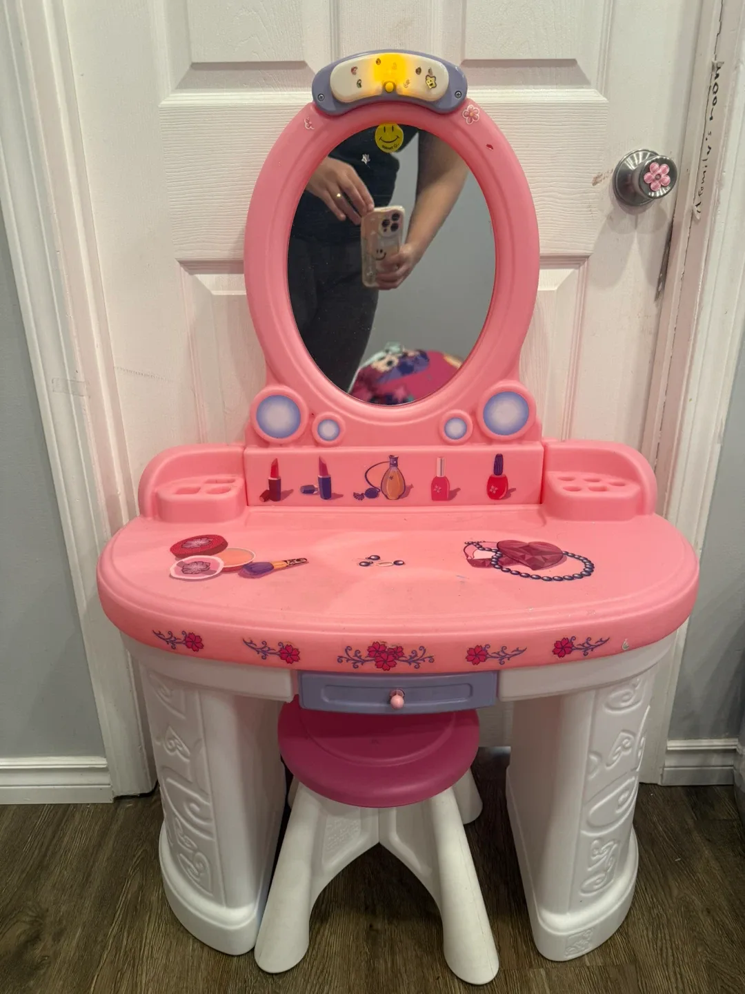 Kids Pink Vanity Table with Stool