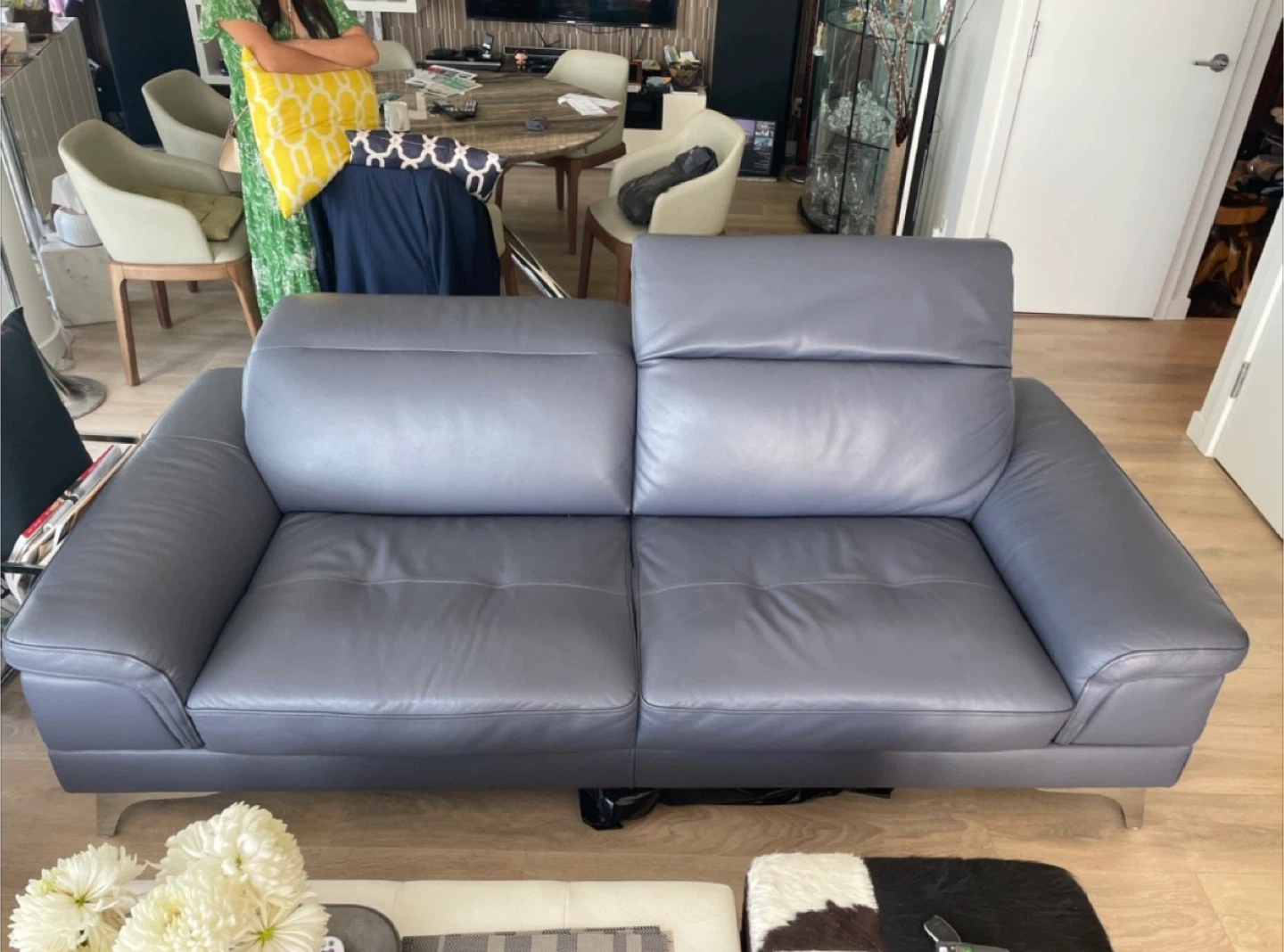 3 seat Grey Leather Sofa