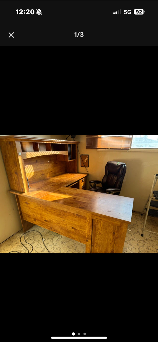 Wooden L-Shaped Desk with Hutch
