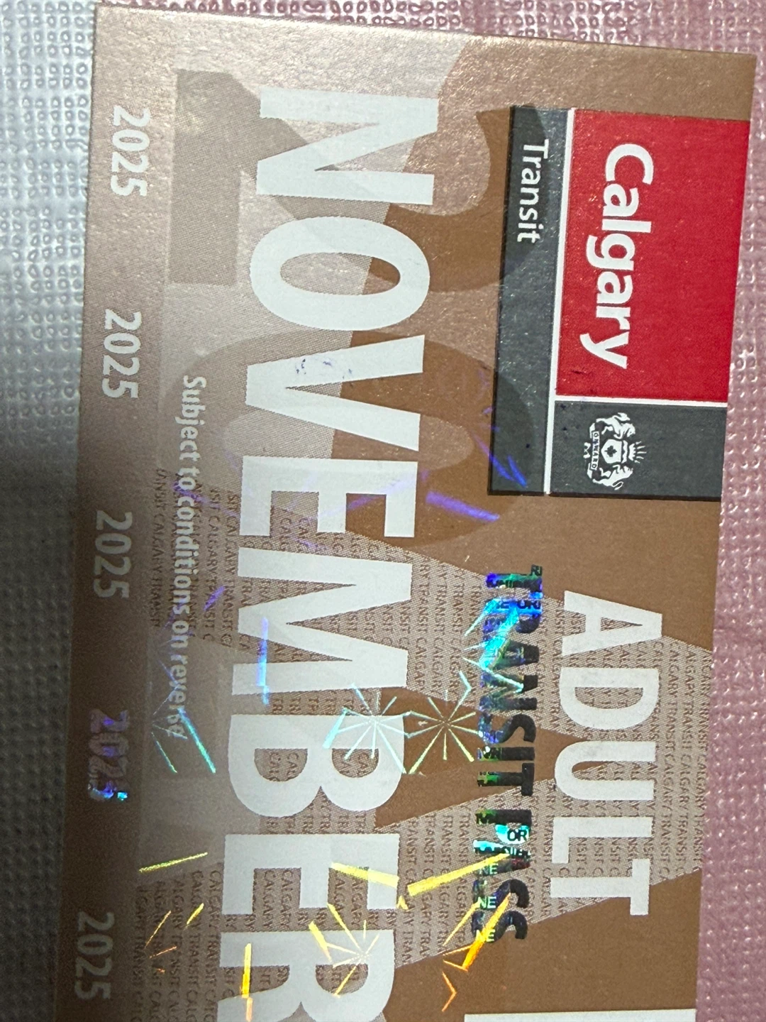 Calgary Transit Adult November Pass - Exp Nov 2025