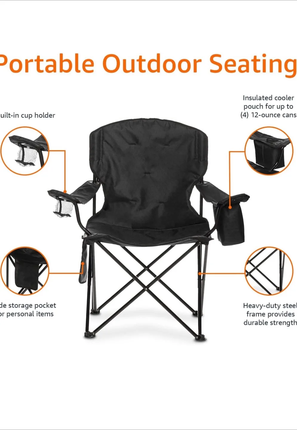 Portable Outdoor Folding Camping Chair - Black image indicator(2)