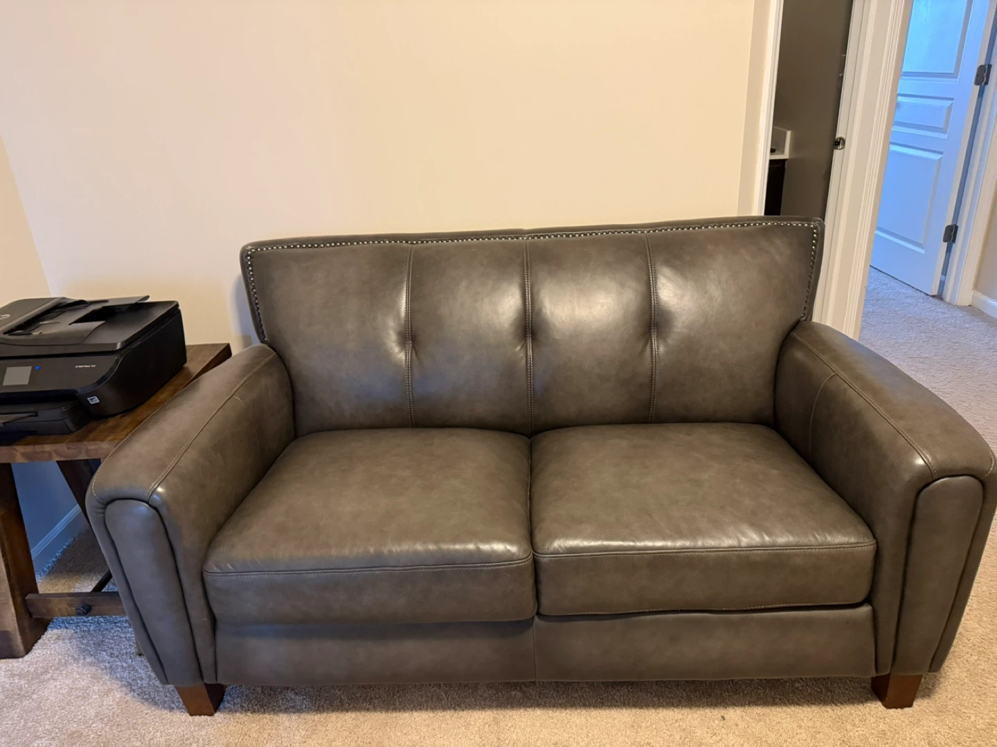 Gray Leather Loveseat Sofa