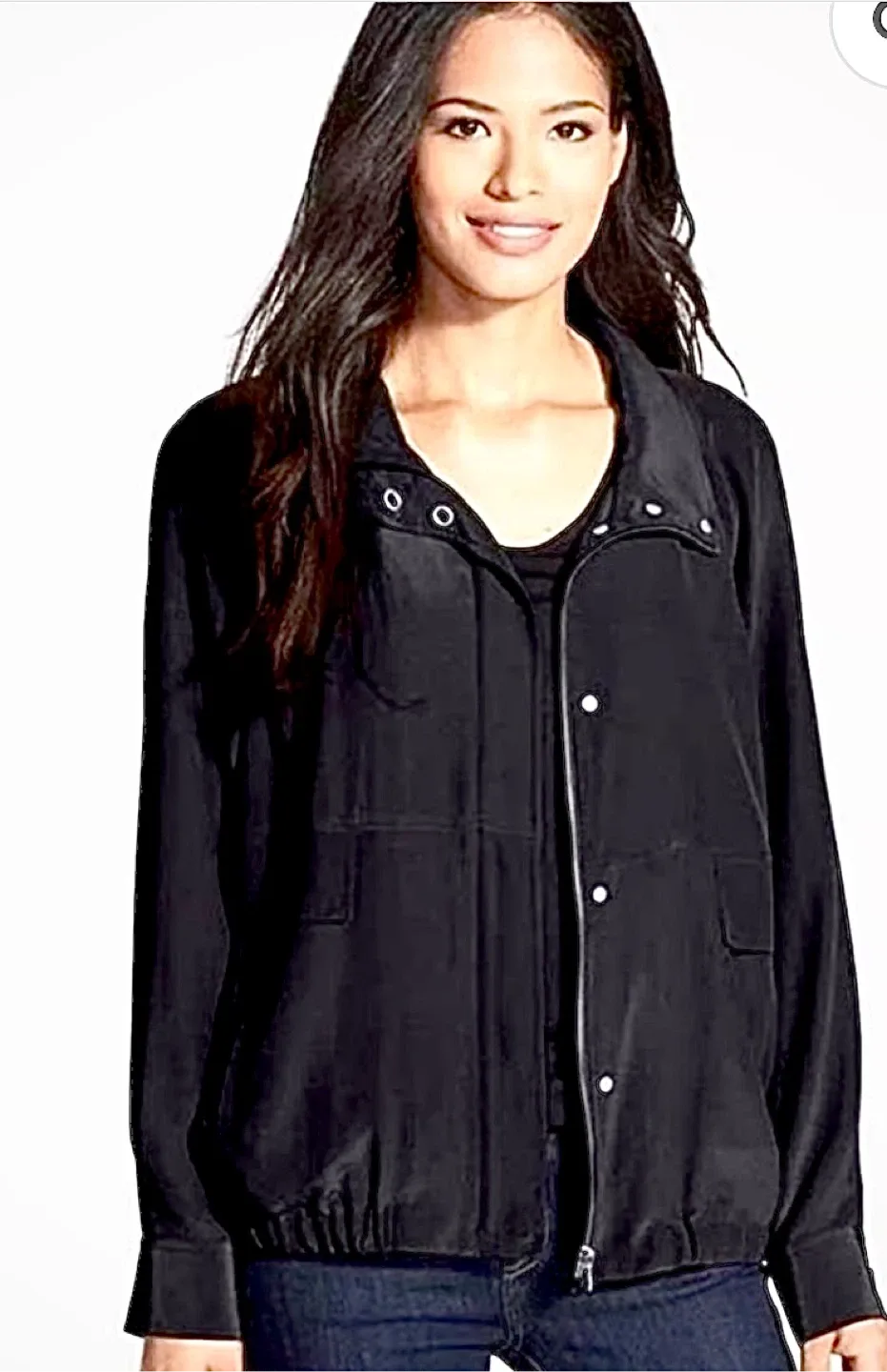 Eileen Fisher Silk Bomber Black Jacket Size Small