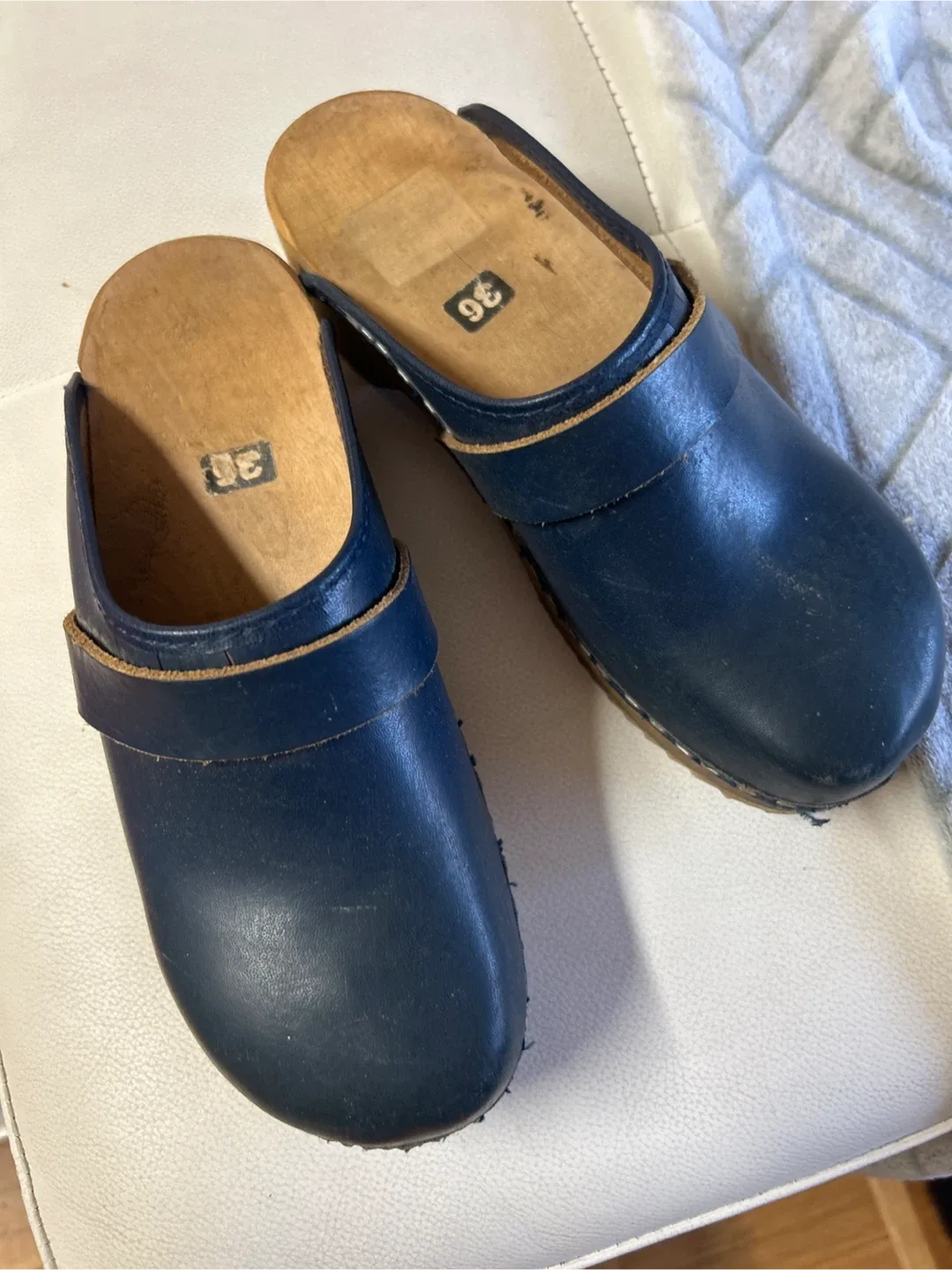 Blue Leather Clogs Size 36