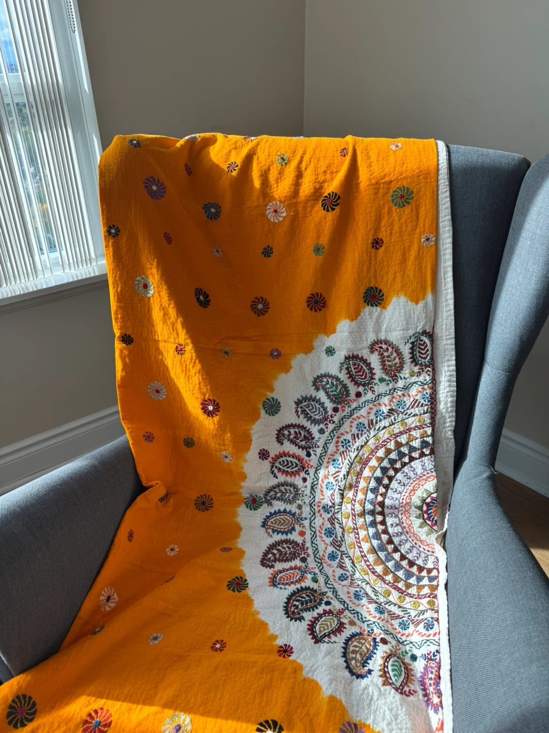 Embroidered Kantha Throw Blanket
