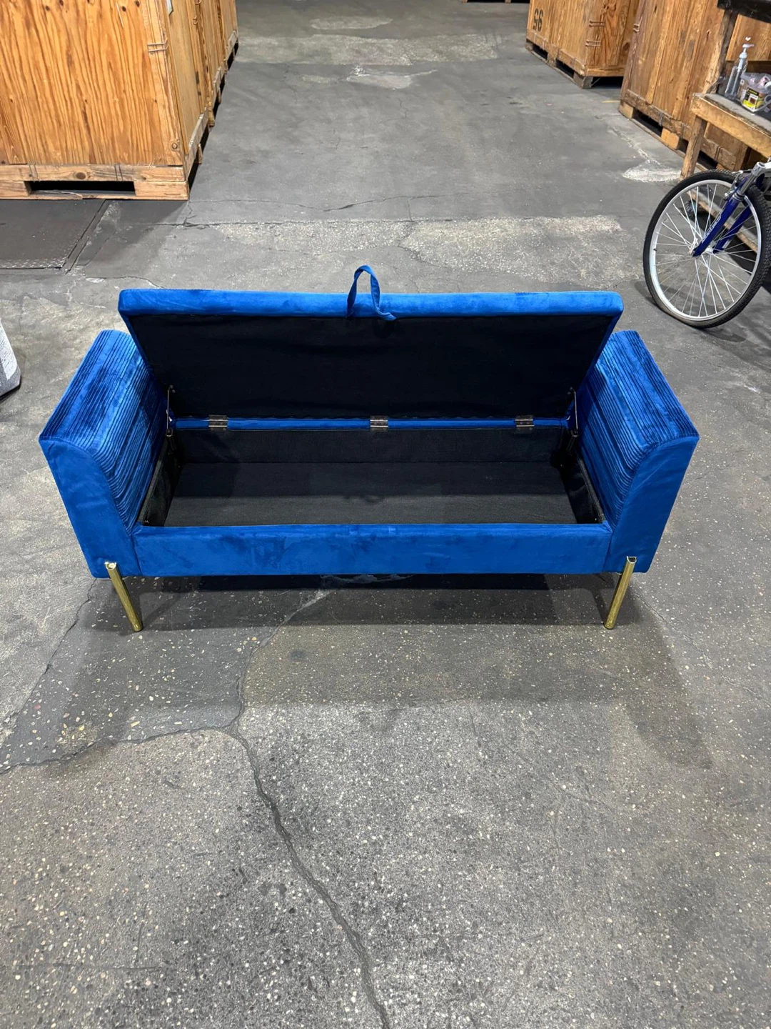 Blue Velvet Storage Bench - photo 2