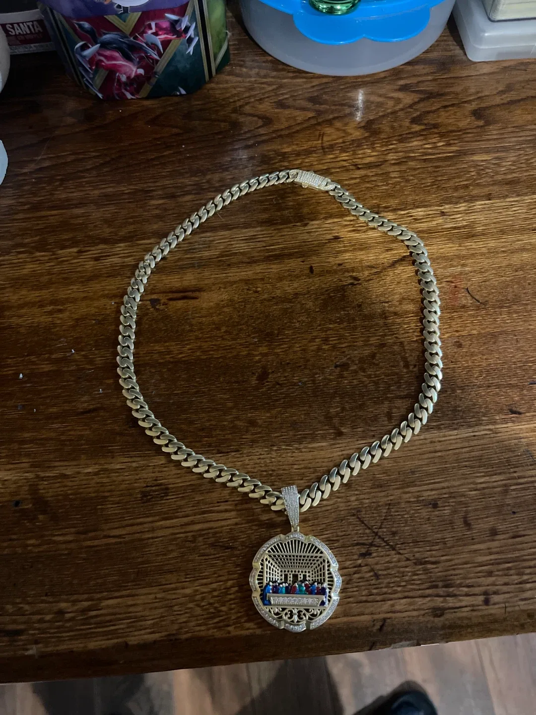 Gold Chain Necklace with Last Supper Pendant