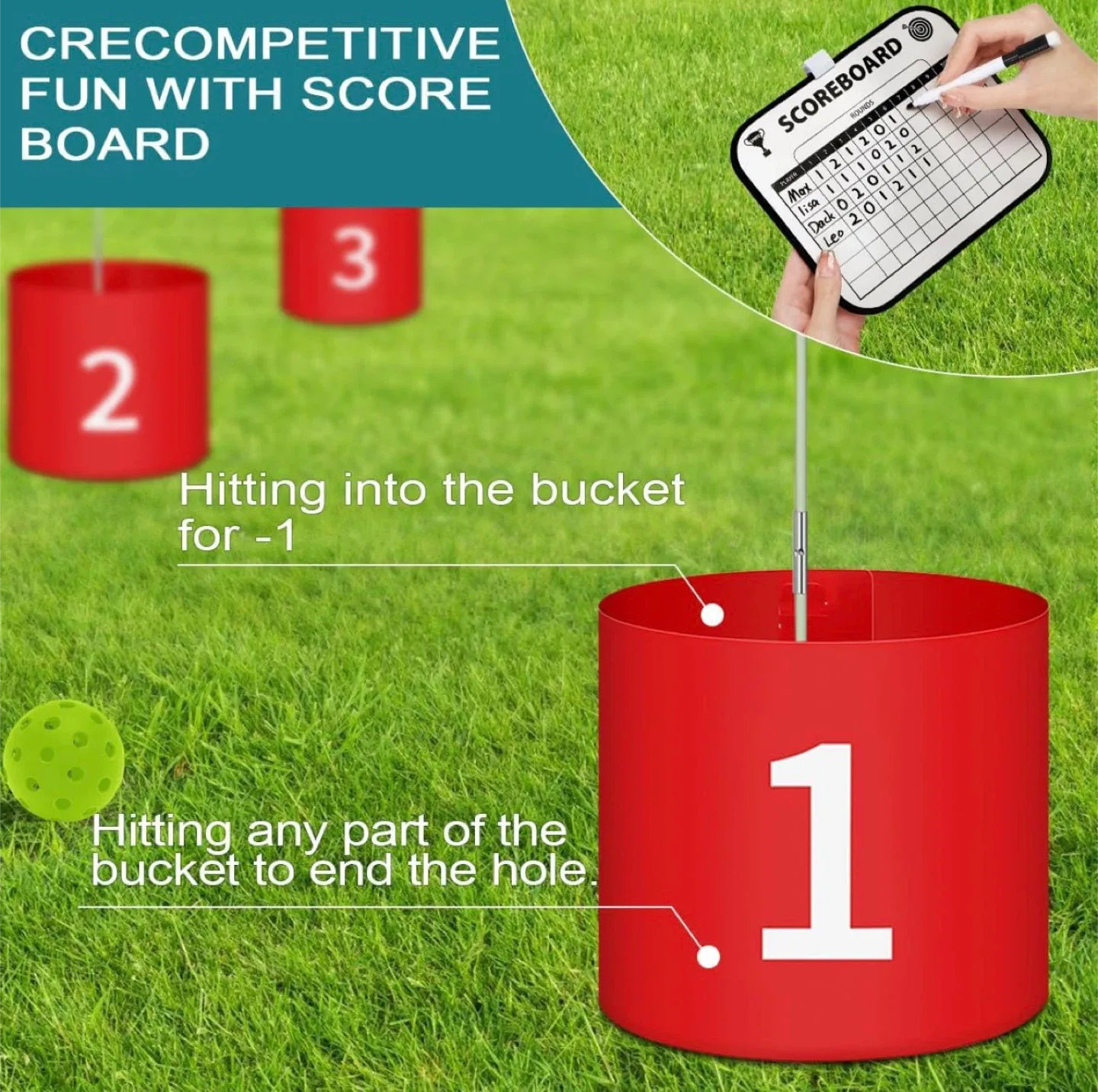 Golf Game Bucket Set 6, Led Lights, Scoreboard,Golf Practice image indicator(9)