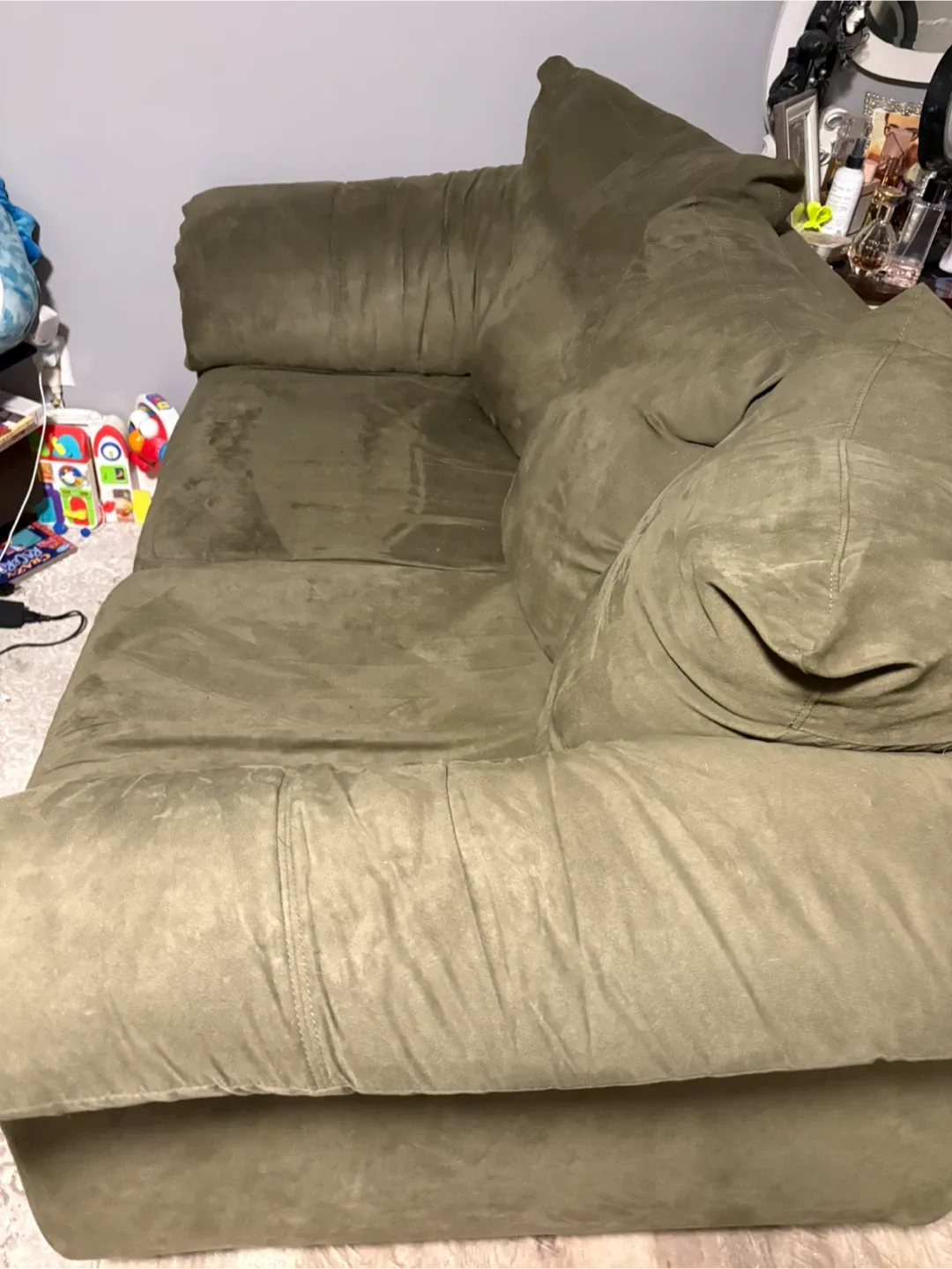 Olive Green Suede Loveseat image indicator(2)