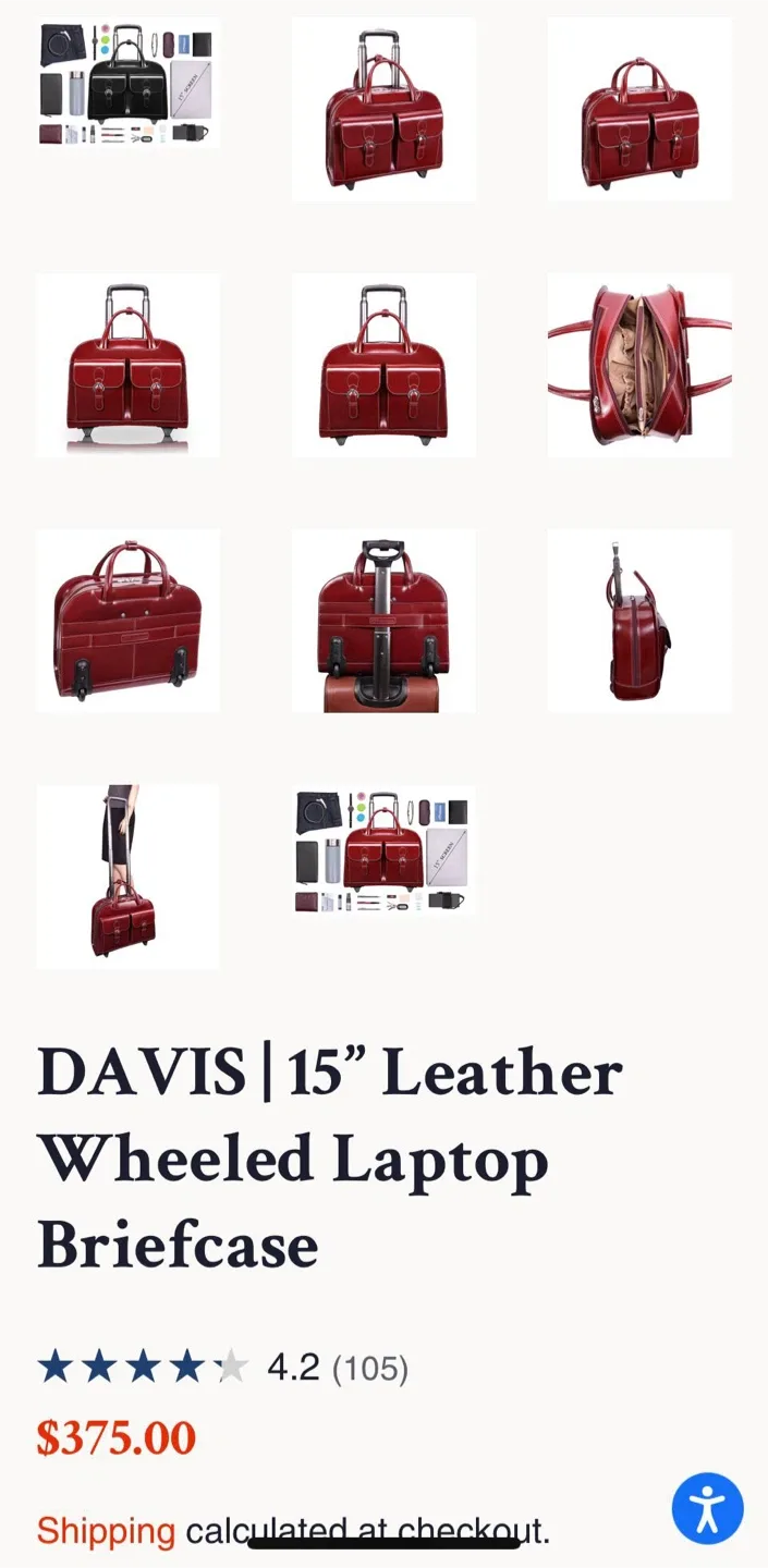 DAVIS 15" Leather Wheeled Laptop Briefcase image indicator(4)