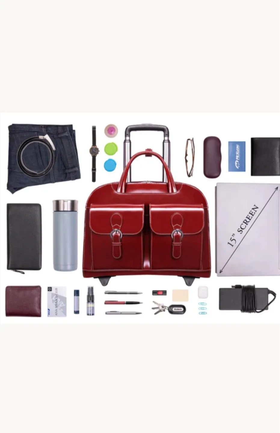 DAVIS 15" Leather Wheeled Laptop Briefcase image indicator(6)