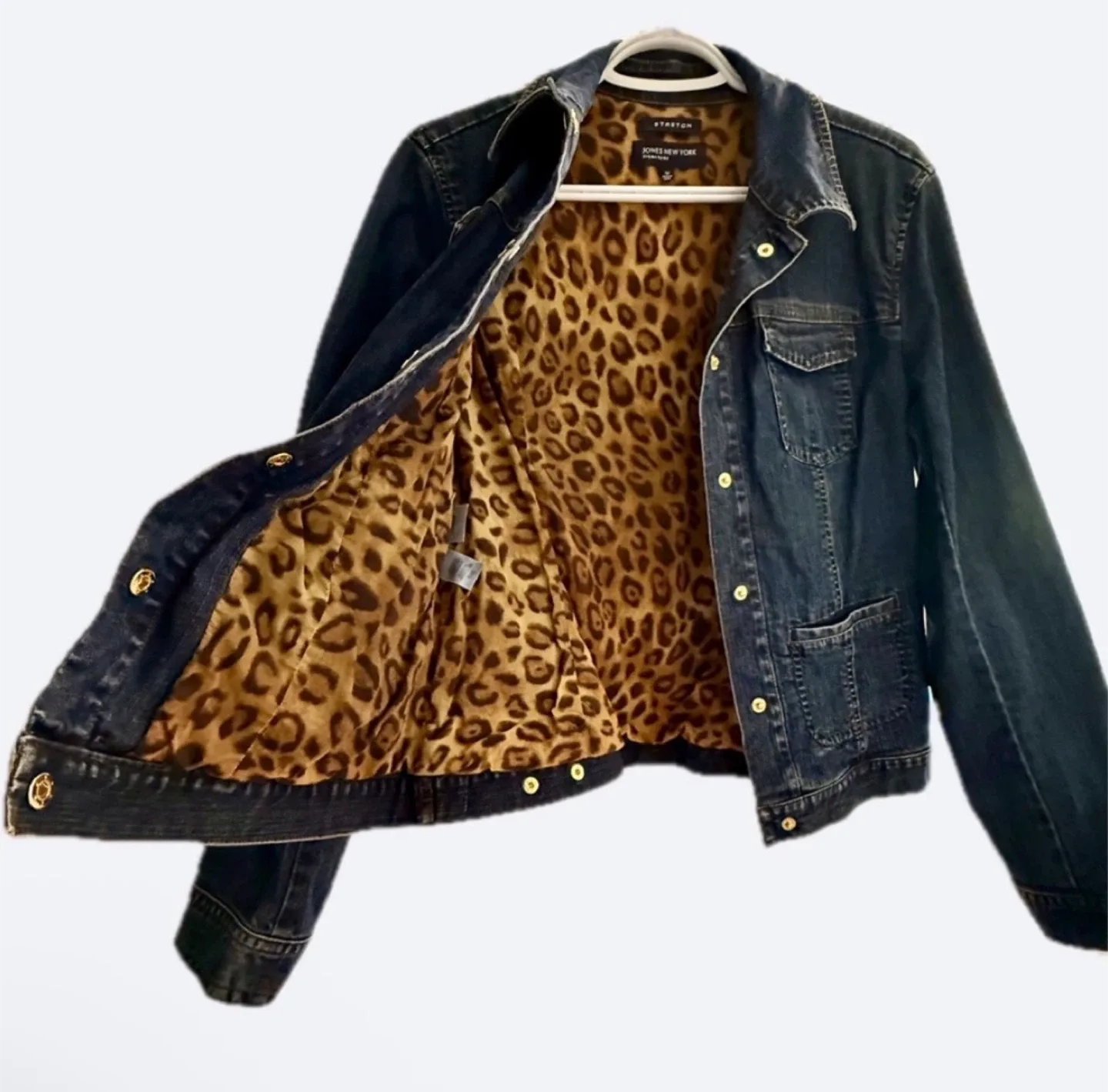 Jones New York Stretch Blue Denim Leopard Print Jacket image indicator(6)